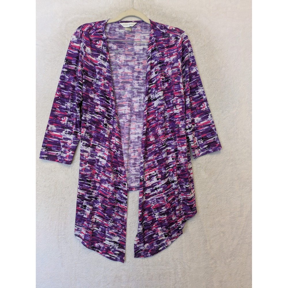 Christopher & Banks‎ Cardigan Women's Small Purple Abstract Sharkbite Open Front